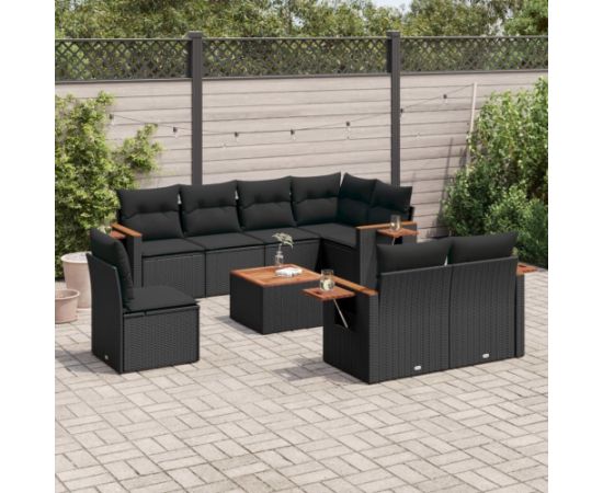 vidaXL 9-cz. zestaw wypoczynkowy do ogrodu, z poduszkami, czarny Dārza mēbeļu komplekti
