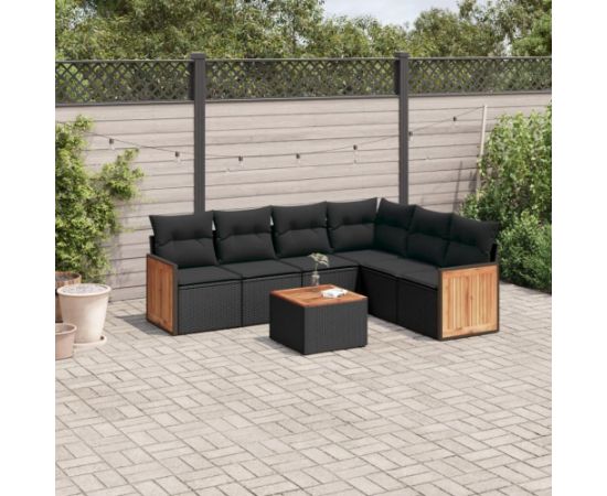 vidaXL 7-cz. zestaw wypoczynkowy do ogrodu, z poduszkami, czarny Dārza mēbeļu komplekti