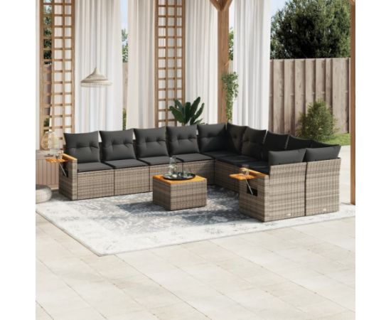 vidaXL 11-cz. zestaw mebli ogrodowych z poduszkami, szary rattan PE Dārza mēbeļu komplekti