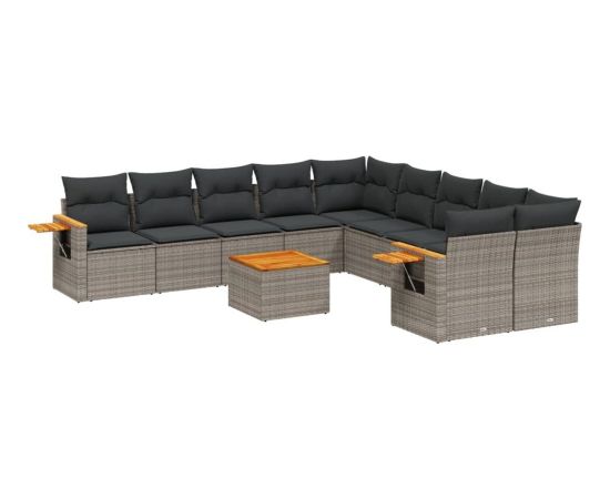 vidaXL 11-cz. zestaw mebli ogrodowych z poduszkami, szary rattan PE Dārza mēbeļu komplekti