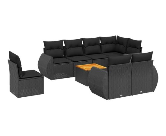 vidaXL 9-cz. zestaw wypoczynkowy do ogrodu, z poduszkami, czarny Dārza mēbeļu komplekti