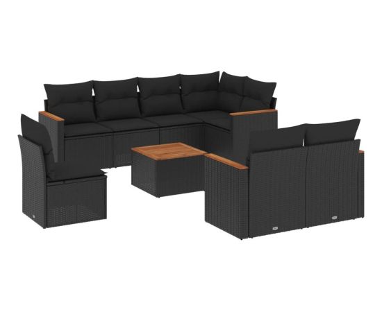 vidaXL 9-cz. zestaw wypoczynkowy do ogrodu, z poduszkami, czarny Dārza mēbeļu komplekti