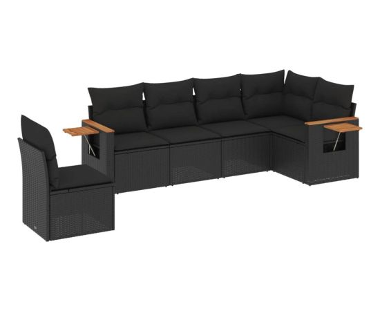 vidaXL 6-cz. zestaw mebli ogrodowych z poduszkami, czarny polirattan Dārza mēbeļu komplekti