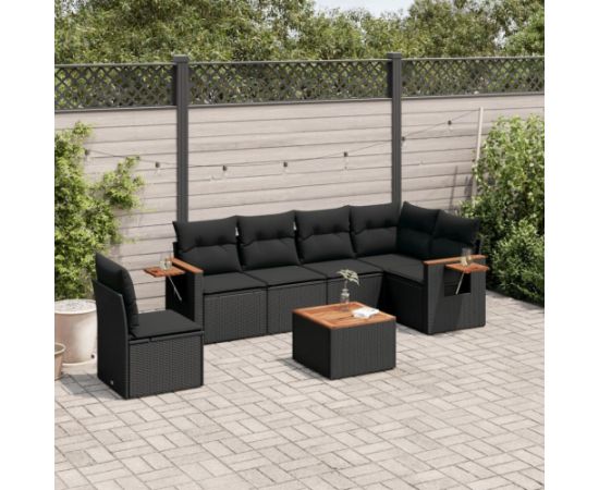 vidaXL 7-cz. zestaw wypoczynkowy do ogrodu, z poduszkami, czarny Dārza mēbeļu komplekti