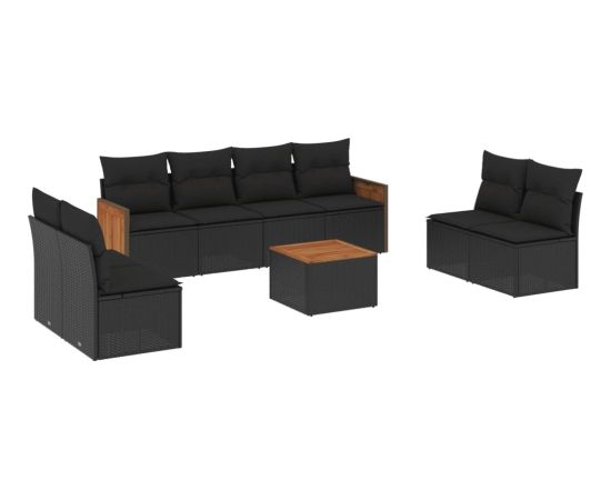 vidaXL 9-cz. zestaw wypoczynkowy do ogrodu, z poduszkami, czarny Dārza mēbeļu komplekti