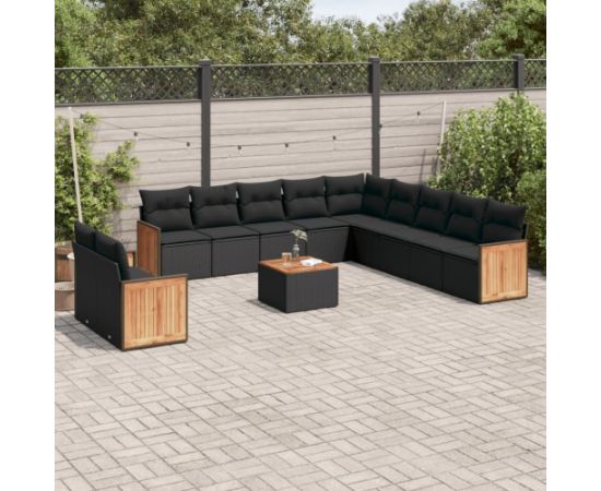 vidaXL 12-cz. zestaw mebli do ogrodu, z poduszkami, czarny, polirattan Dārza mēbeļu komplekti