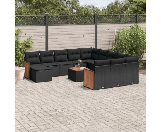 vidaXL 13-cz. zestaw mebli do ogrodu, poduszki, czarny, rattan PE Dārza mēbeļu komplekti