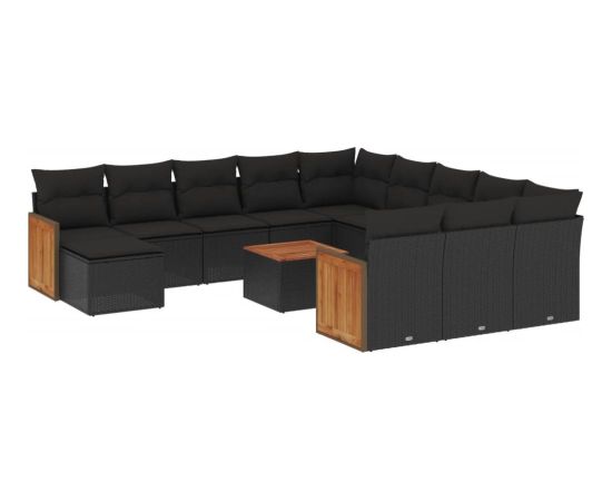 vidaXL 13-cz. zestaw mebli do ogrodu, poduszki, czarny, rattan PE Dārza mēbeļu komplekti