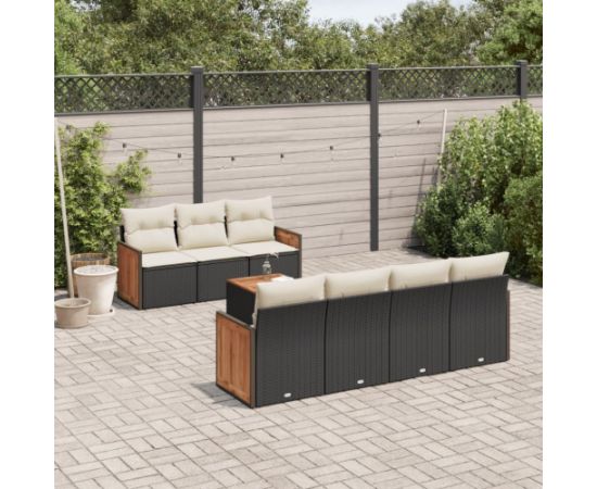 vidaXL 8-cz. zestaw wypoczynkowy do ogrodu, z poduszkami, czarny Dārza mēbeļu komplekti