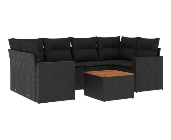 vidaXL 7-cz. zestaw wypoczynkowy do ogrodu, z poduszkami, czarny Dārza mēbeļu komplekti