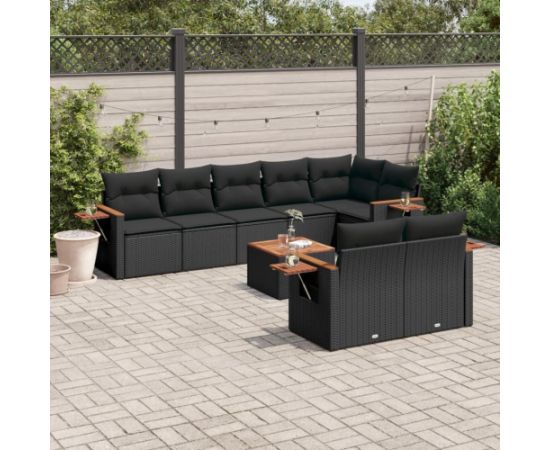 vidaXL 9-cz. zestaw wypoczynkowy do ogrodu, z poduszkami, czarny Dārza mēbeļu komplekti