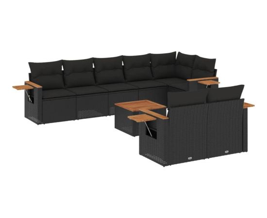 vidaXL 9-cz. zestaw wypoczynkowy do ogrodu, z poduszkami, czarny Dārza mēbeļu komplekti