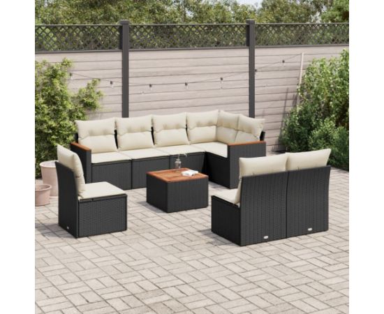 vidaXL 9-cz. zestaw wypoczynkowy do ogrodu, z poduszkami, czarny Dārza mēbeļu komplekti