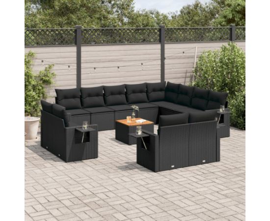 vidaXL 13-cz. zestaw mebli do ogrodu, poduszki, czarny, rattan PE Dārza mēbeļu komplekti