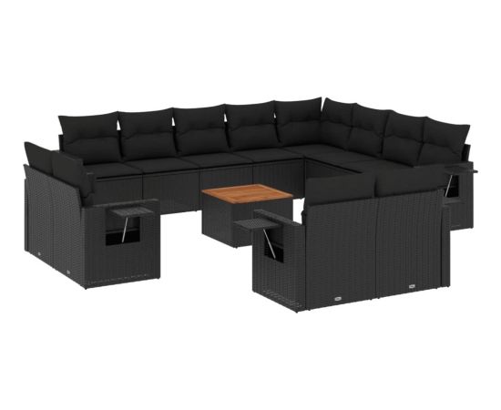 vidaXL 13-cz. zestaw mebli do ogrodu, poduszki, czarny, rattan PE Dārza mēbeļu komplekti