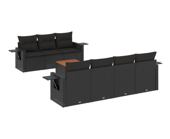 vidaXL 8-cz. zestaw wypoczynkowy do ogrodu, z poduszkami, czarny Dārza mēbeļu komplekti