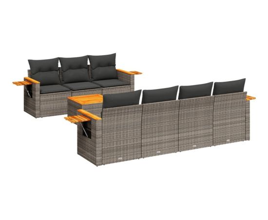 vidaXL 8-cz. zestaw mebli ogrodowych z poduszkami, szary, polirattan Dārza mēbeļu komplekti