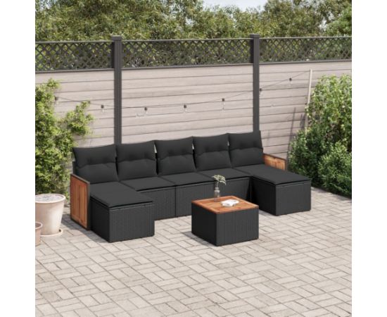 vidaXL 8-cz. zestaw wypoczynkowy do ogrodu, z poduszkami, czarny Dārza mēbeļu komplekti