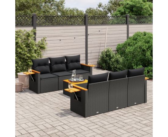 vidaXL 7-cz. zestaw wypoczynkowy do ogrodu, z poduszkami, czarny Dārza mēbeļu komplekti