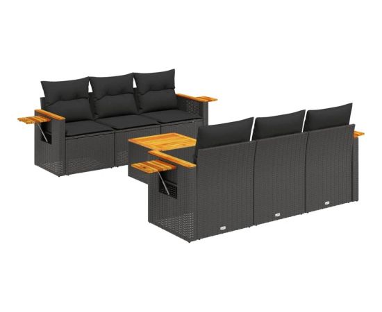 vidaXL 7-cz. zestaw wypoczynkowy do ogrodu, z poduszkami, czarny Dārza mēbeļu komplekti