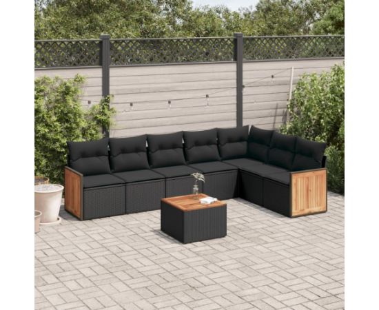 vidaXL 8-cz. zestaw wypoczynkowy do ogrodu, z poduszkami, czarny Dārza mēbeļu komplekti