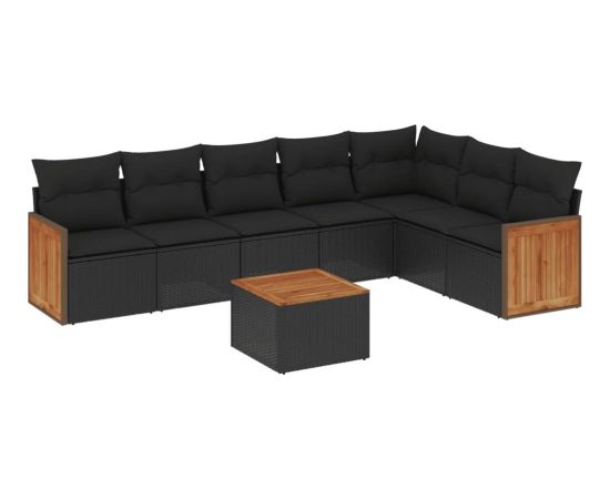 vidaXL 8-cz. zestaw wypoczynkowy do ogrodu, z poduszkami, czarny Dārza mēbeļu komplekti