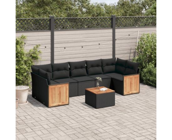vidaXL 8-cz. zestaw wypoczynkowy do ogrodu, z poduszkami, czarny Dārza mēbeļu komplekti