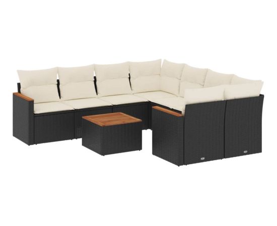 vidaXL 9-cz. zestaw wypoczynkowy do ogrodu, z poduszkami, czarny Dārza mēbeļu komplekti