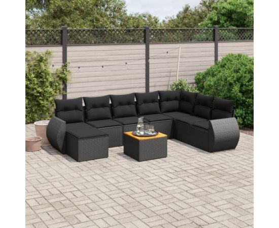 vidaXL 9-cz. zestaw wypoczynkowy do ogrodu, z poduszkami, czarny Dārza mēbeļu komplekti