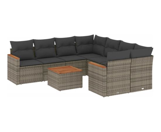 vidaXL 9-cz. zestaw mebli ogrodowych z poduszkami, szary, polirattan Dārza mēbeļu komplekti