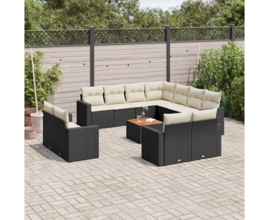 vidaXL 12-cz. zestaw mebli do ogrodu, z poduszkami, czarny, polirattan Dārza mēbeļu komplekti