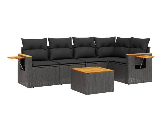 vidaXL 6-cz. zestaw mebli ogrodowych z poduszkami, czarny polirattan Dārza mēbeļu komplekti