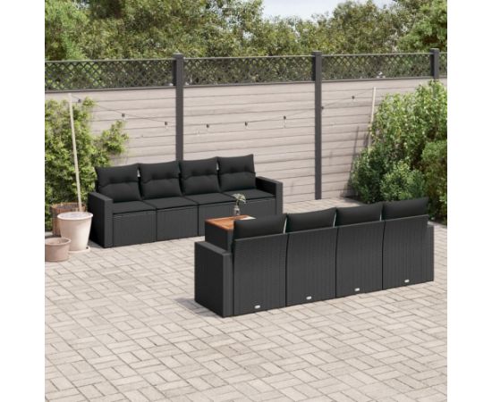 vidaXL 9-cz. zestaw wypoczynkowy do ogrodu, z poduszkami, czarny Dārza mēbeļu komplekti
