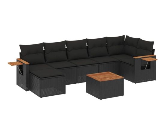 vidaXL 8-cz. zestaw wypoczynkowy do ogrodu, z poduszkami, czarny Dārza mēbeļu komplekti