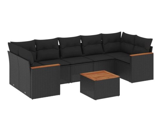 vidaXL 8-cz. zestaw wypoczynkowy do ogrodu, z poduszkami, czarny Dārza mēbeļu komplekti