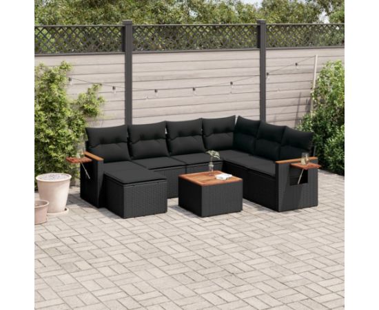vidaXL 8-cz. zestaw wypoczynkowy do ogrodu, z poduszkami, czarny Dārza mēbeļu komplekti