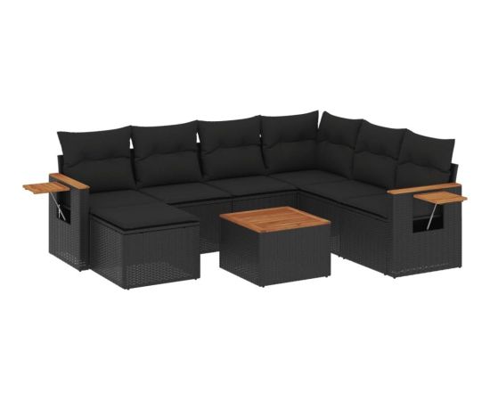 vidaXL 8-cz. zestaw wypoczynkowy do ogrodu, z poduszkami, czarny Dārza mēbeļu komplekti