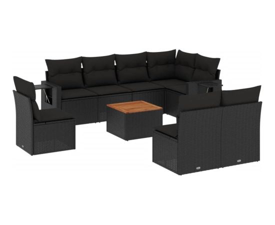 vidaXL 9-cz. zestaw wypoczynkowy do ogrodu, z poduszkami, czarny Dārza mēbeļu komplekti