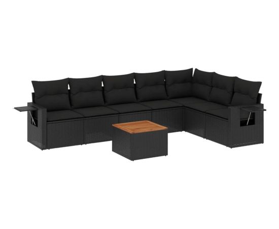 vidaXL 8-cz. zestaw wypoczynkowy do ogrodu, z poduszkami, czarny Dārza mēbeļu komplekti