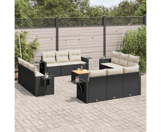 vidaXL 13-cz. zestaw mebli do ogrodu, poduszki, czarny, rattan PE Dārza mēbeļu komplekti