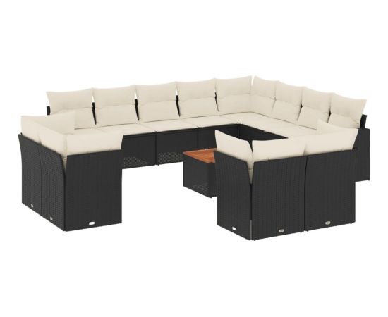 vidaXL 13-cz. zestaw mebli do ogrodu, poduszki, czarny, rattan PE Dārza mēbeļu komplekti