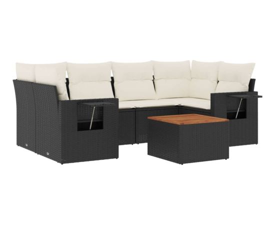 vidaXL 7-cz. zestaw wypoczynkowy do ogrodu, z poduszkami, czarny Dārza mēbeļu komplekti