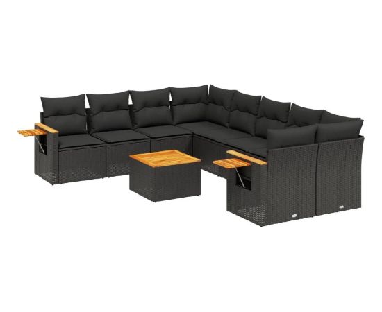 vidaXL 9-cz. zestaw wypoczynkowy do ogrodu, z poduszkami, czarny Dārza mēbeļu komplekti