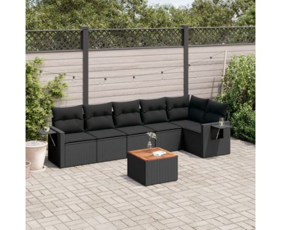 vidaXL 7-cz. zestaw wypoczynkowy do ogrodu, z poduszkami, czarny Dārza mēbeļu komplekti