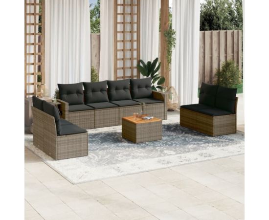 vidaXL 9-cz. zestaw mebli ogrodowych z poduszkami, szary, polirattan Dārza mēbeļu komplekti