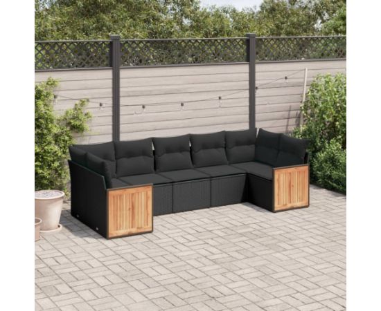 vidaXL 7-cz. zestaw wypoczynkowy do ogrodu, z poduszkami, czarny Dārza mēbeļu komplekti