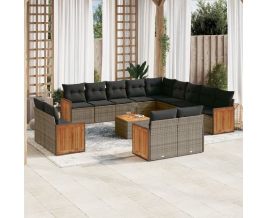 vidaXL 14-cz. zestaw mebli ogrodowych z poduszkami, szary, polirattan Dārza mēbeļu komplekti