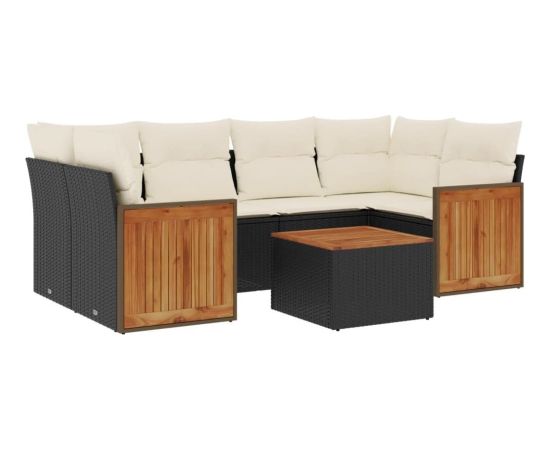 vidaXL 7-cz. zestaw wypoczynkowy do ogrodu, z poduszkami, czarny Dārza mēbeļu komplekti