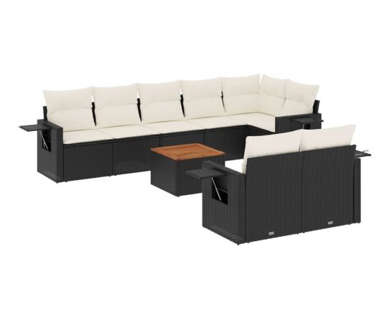 vidaXL 9-cz. zestaw wypoczynkowy do ogrodu, z poduszkami, czarny Dārza mēbeļu komplekti