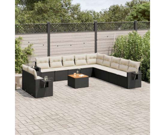 vidaXL 12-cz. zestaw mebli do ogrodu, z poduszkami, czarny, polirattan Dārza mēbeļu komplekti